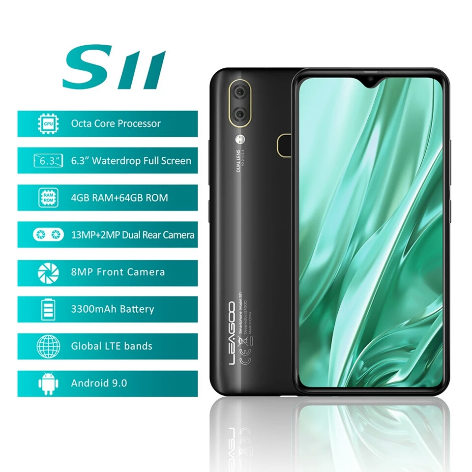 Смартфон Leagoo S11 Black 4\64Gb 8ядер Android 9 + чехол НОВИНКА