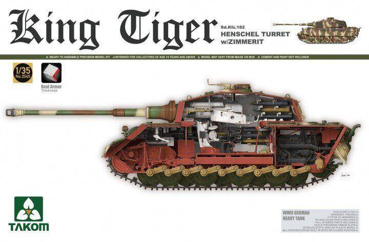 Королівський Тигр Sd.Kfz.182 з вежею Хеншель в циммерите з повним інтер'єром. 1/35 TAKOM 2045, фото 1