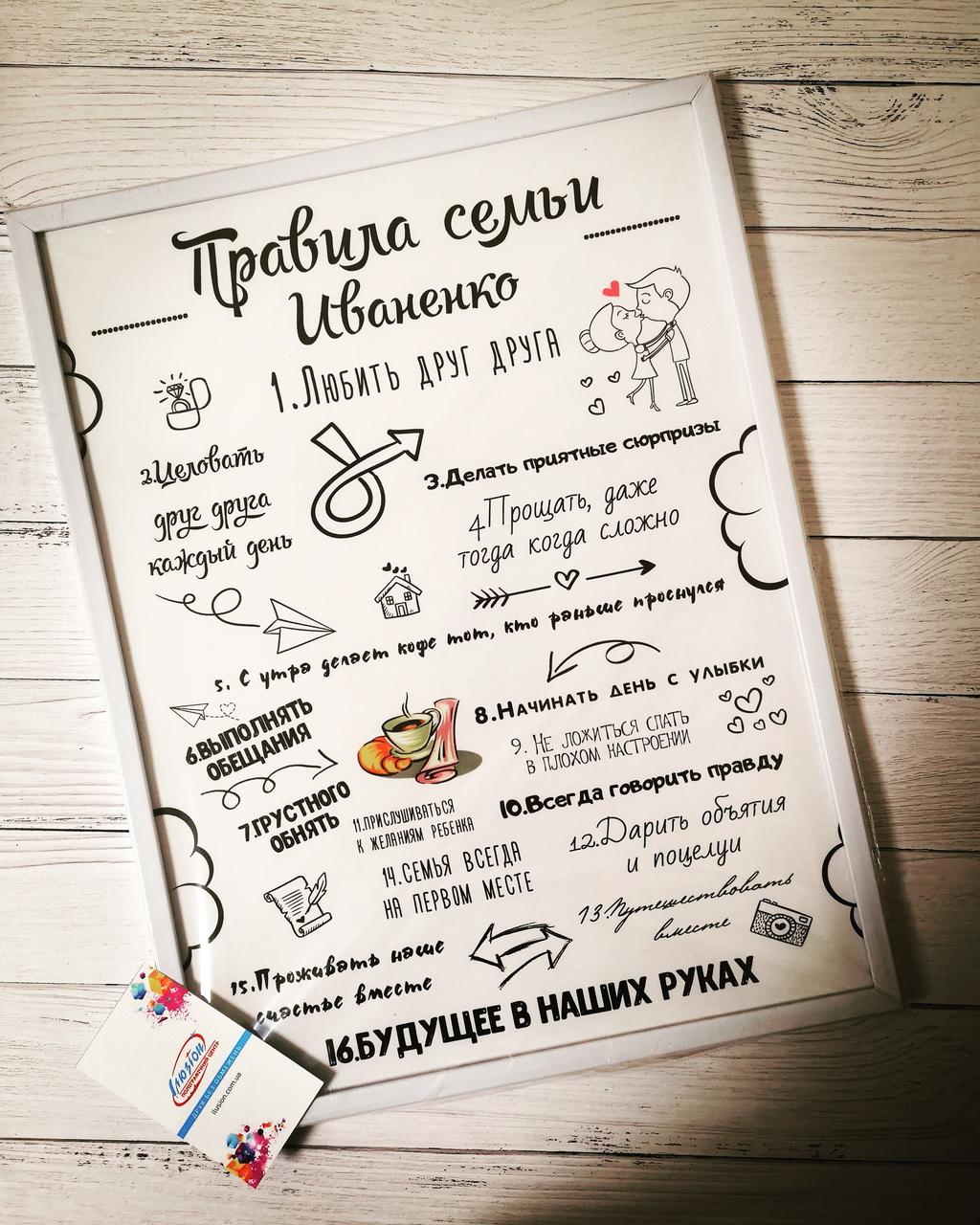 Правила Вашої родини постер в рамці зі склом