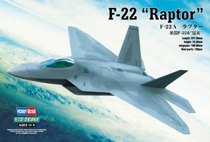 Lockheed-Martin F-22A Raptor американський літак п'ятого покоління. Збірна модель. 1/72 HOBBY BOSS 80210, фото 1