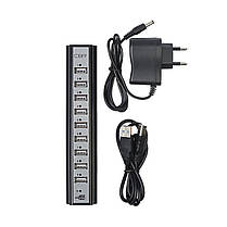 Usb хаб кабельний подовжувач 10 портів HLV HUB 220V Black, фото 3