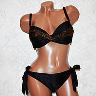 Розмір 46. Молодіжний чорний роздільний жіночий купальник, на зав'язках, з пуш-ап