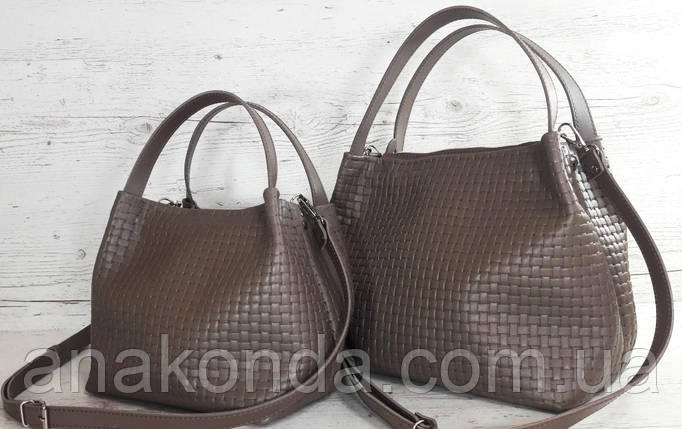 523-XL Натуральна шкіра Сумка жіноча кавова з тисненням 3D шкіряна бежева жіноча сумка м'яка коричнева, фото 1