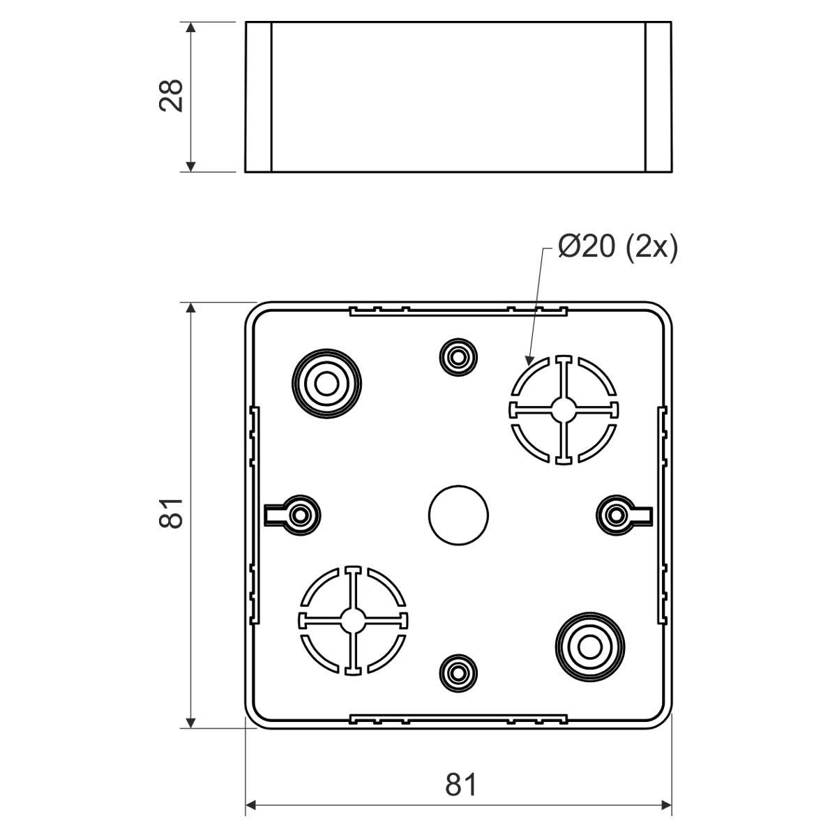 Коробка приладова ПВХ; розміри 81х81х28мм; бiла LK 80X28R/1_HB