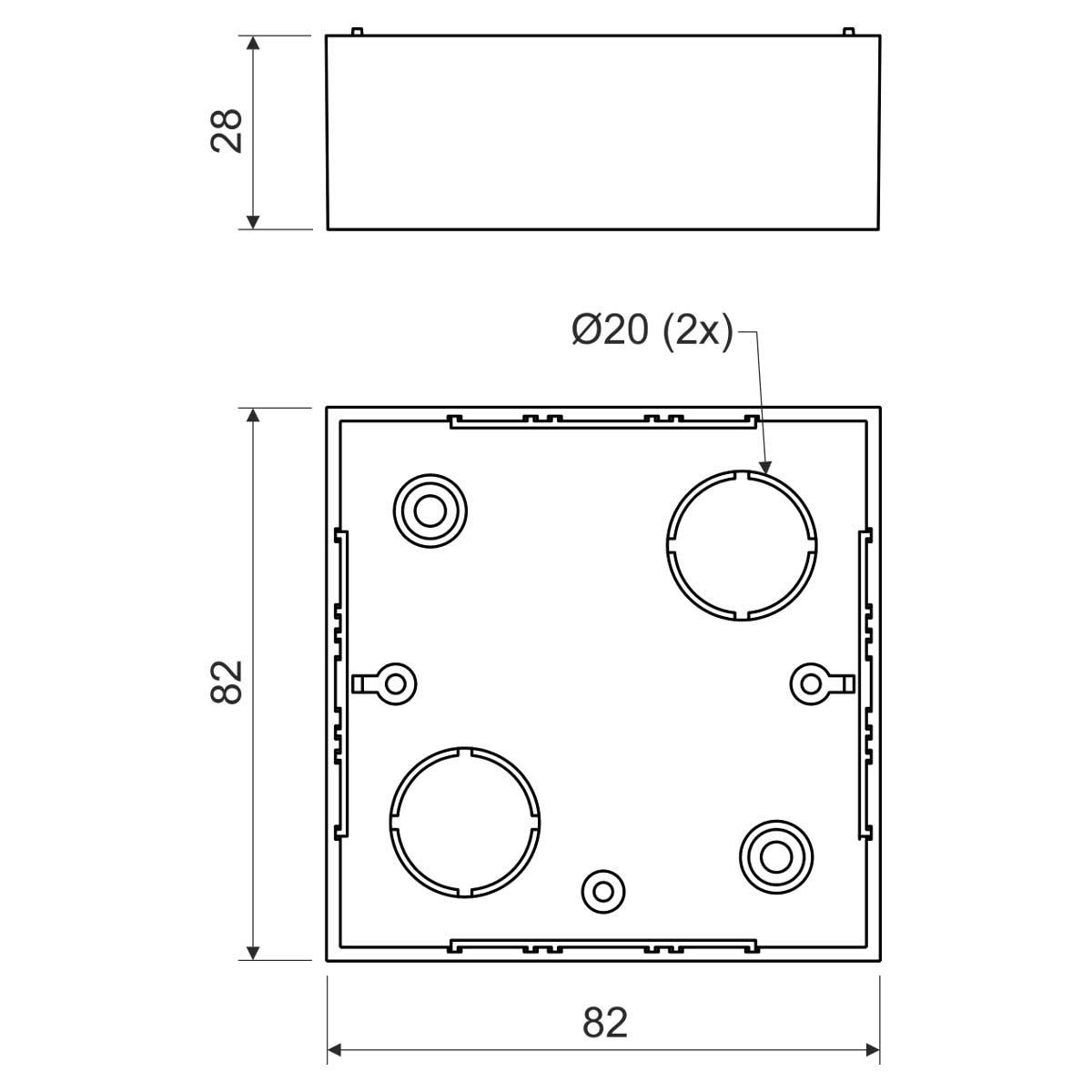 Коробка приладова ПВХ; розміри 82х82х28мм; бiла LK 80X28/1_HB