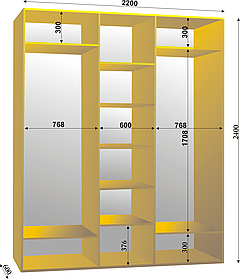 Шафа-купе тридверна 2200х600х2400мм тм Ексклюзив