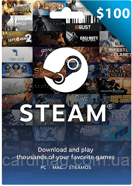 Електронний ключ (Подарункова карта) Стім Steam Gift Card на суму 100 usd, (Регіон Україна)