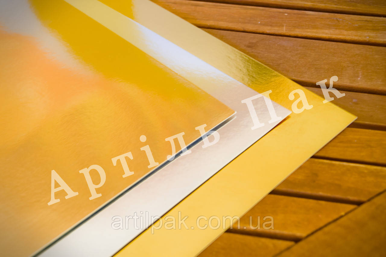 Підкладка картонна під торт і тістечко, золото срібло, 300*300мм, фото 1