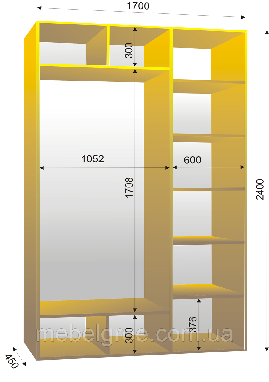 Шафа-купе дводверна 1700х450х2400мм тм Ексклюзив
