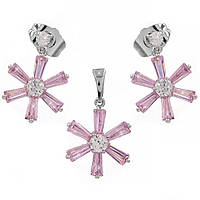 Набір родій "Квіти" (сережки+кулон), рожевий