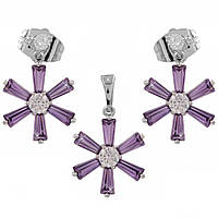 Набір родій "Квіти" (сережки+кулон), фіолетовий