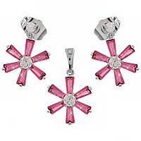 Набір родій "Квіти" (сережки+кулон), малиновий