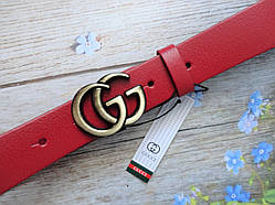 Жіночий шкіряний ремінь GUCCI червоний Бронза
