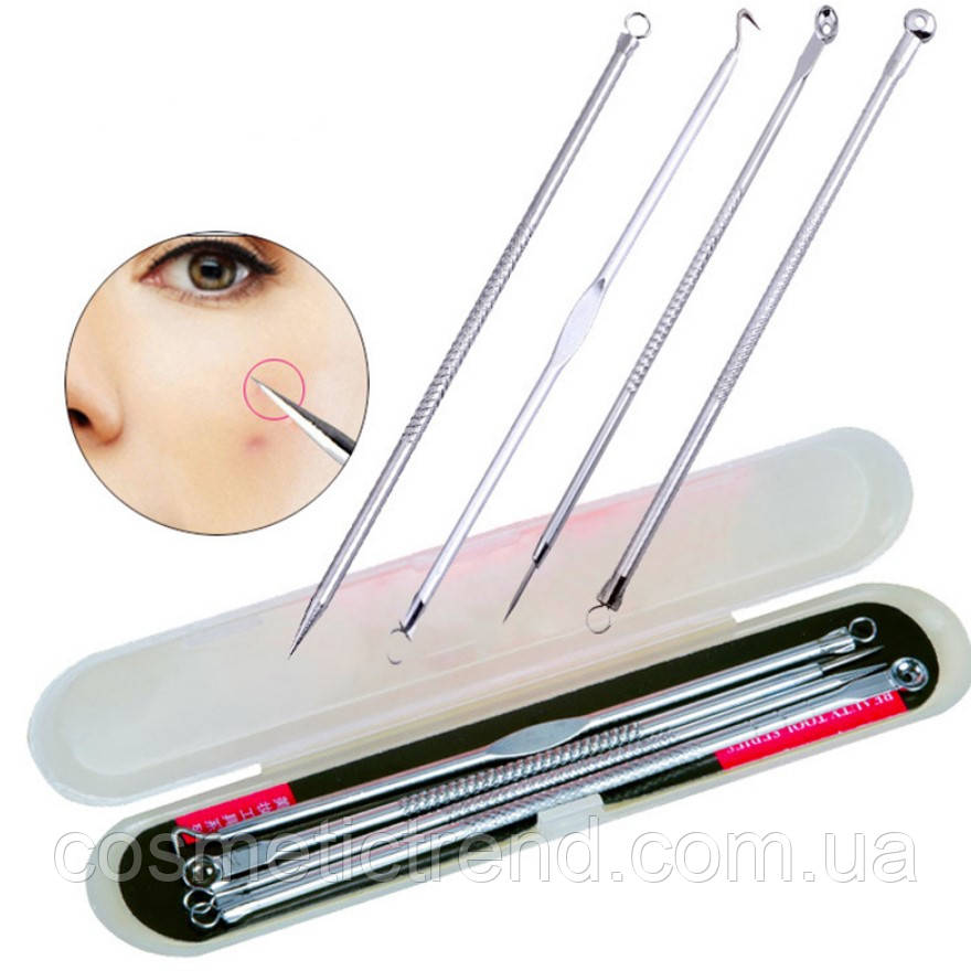 Інструменти для чищення обличчя косметологічні професійні набори (4 шт./комплекс + кейс пластиковий)