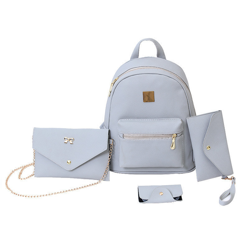 Жіночий рюкзак сірий набір 4в1 з екошкіри, фото 1