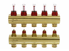 Колектор для теплої підлоги 5+5 c витратомірами FHF-5F Danfoss