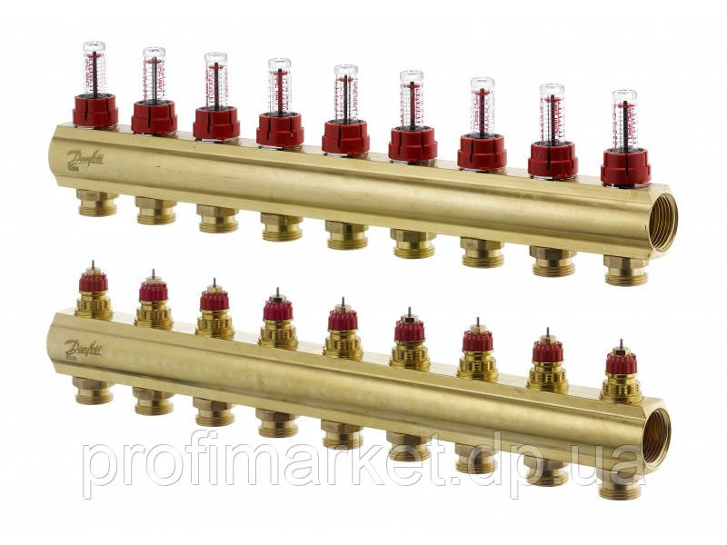 Колектор для теплої підлоги 9+9 з витратами FHF-9F Danfoss