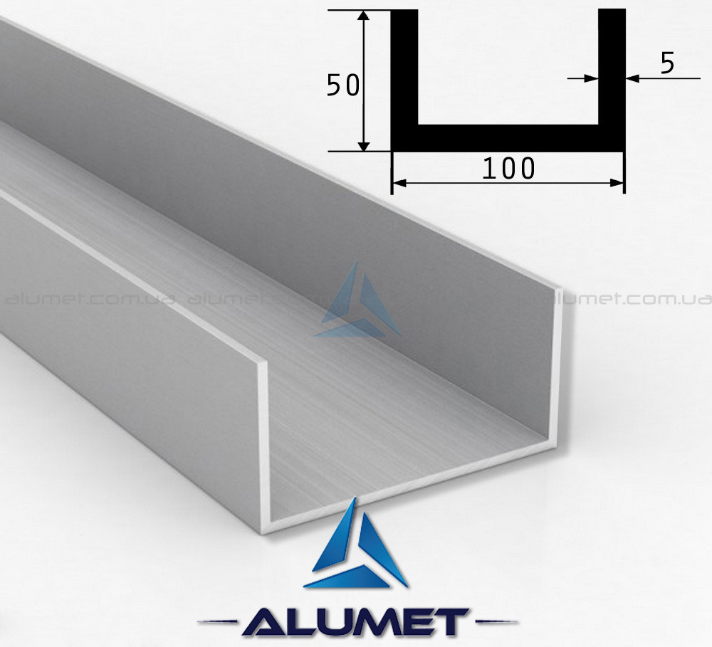 Швелер алюмінієвий 100х50х5 мм без покриття ПАС-1734