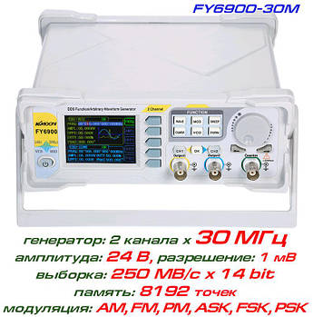 FY6900-30M генератор сигналів DDS, 2 канали х 30 МГц