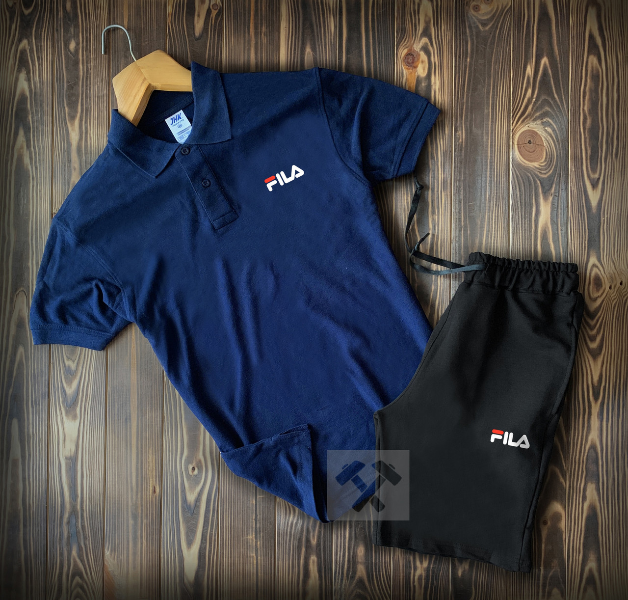 Чоловічий літній комплект шорти футболка поло, літній спортивний костюм шорти та футболка FILA (філа)