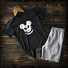 Cпортивні чоловічі сірі шорти та чорна футболка з Мікі/ Літні комплекти для чоловіків