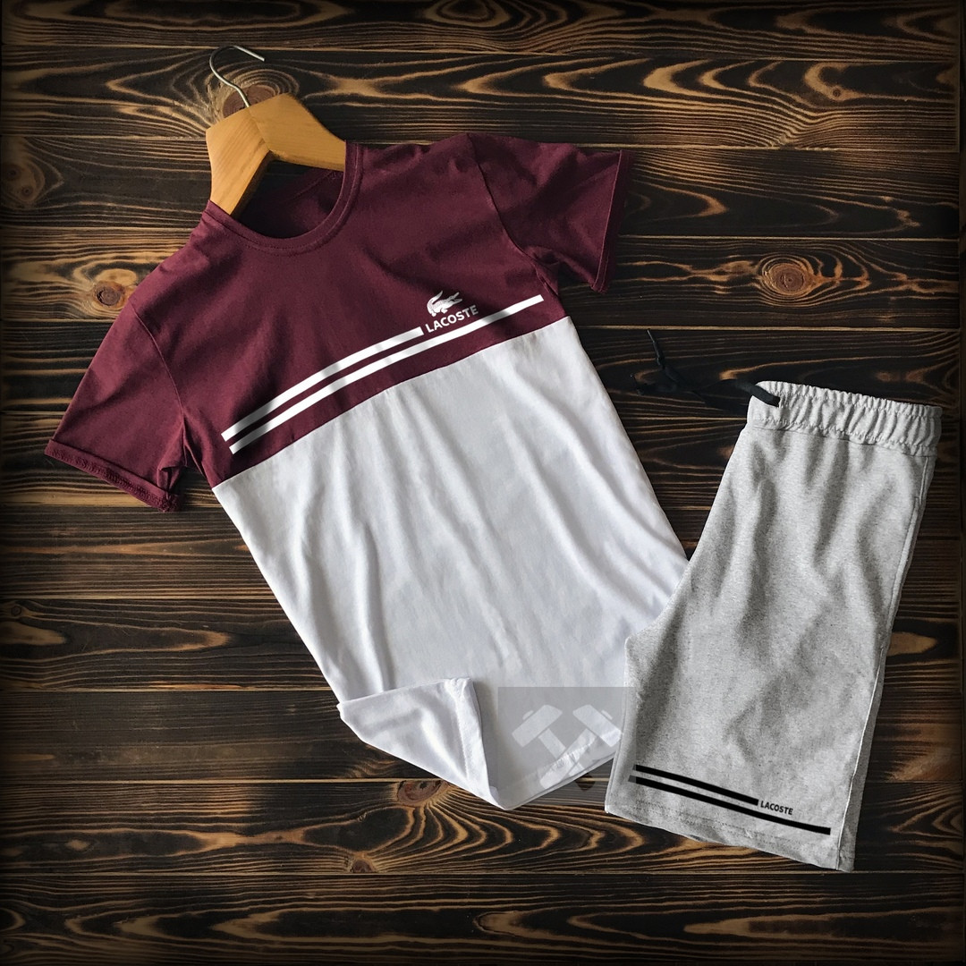 Cпортивні чоловічі шорти та футболка Lacoste (Лакон). / Літні комплекти для чоловіків