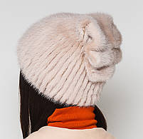 Жіноча хутрова шапка на плетеній основі норкова, Модель "Бант 2", колір Світло-бежевий", фото 2