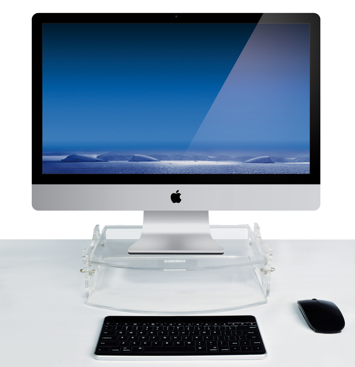 DESQ 1538 — Регульована акрилова підставка для монітора з місцем для планшета/ноутбука та клавіатури, фото 1