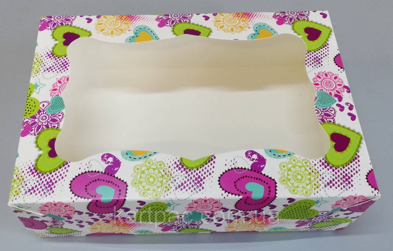 Коробка картонна для капкейків із прозорою кришкою 250*170*80