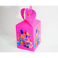 Коробочка для подарунків і частувань (Тематичні) 10х8,5х8,5 Happy Birthday рожевий