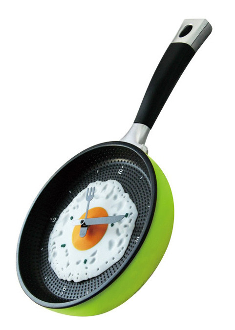 Настінний годинник сковорода на кухню "Яєчня"/Салатовий