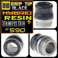 №590 Drip Tip 810 Black. HYBRID - Resin+SS. Дріп тип гібридний сталь + смола.