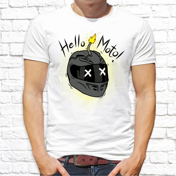 Чоловіча футболка з принтом Шлем мотоцикліста Hello Moto! Push IT