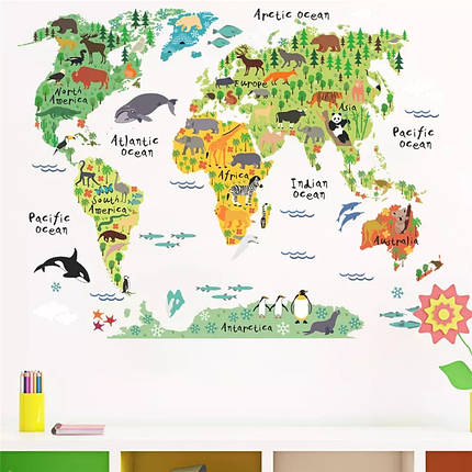 Наклейка на стіну, в офіс, в дитячу, до школи "карта світу" 73 см*95 см (лист 60*90см), фото 2
