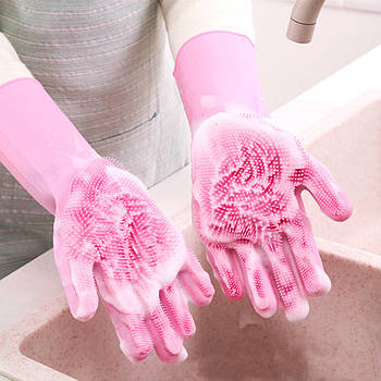 Силіконові багатофункціональні рукавички для миття та чищення Silicone Magic Gloves Рожевий