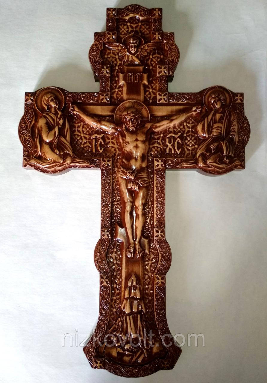 Церковне начиння - Дерев'яний хрест "Розп'яття Христа" 300х480х36 мм