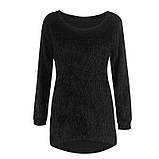 М'який тонкий пухнастий жіночий светр (пуловер) рожевий і чорний, фото 3