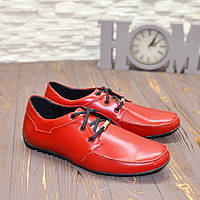 Мужские кожаные туфли на шнурках, цвет красный