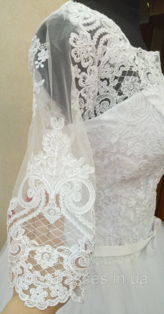 Шикарное белое свадебное платье с кружевом и рукавами 3/4, размер 52 - фото 3 - id-p1018379623