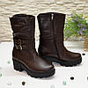Черевики жіночі шкіряні на товстій підошві, колір коричневий, фото 3