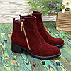 Жіночі замшеві черевики на невисоких підборах, колір бордо, фото 2