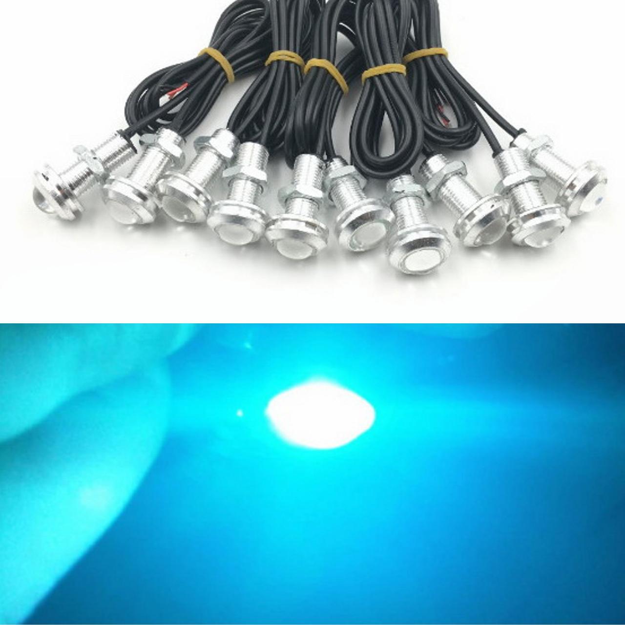 Блакитні (Ice blue) врізні світлодіоди (Орлине око 18 мм), корпус срібло — LED DRL ДХО-підсвітка салону, фото 1