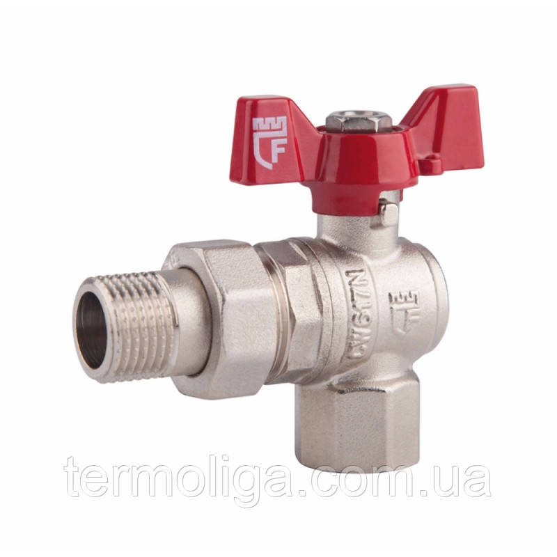 KP кран кульовий латунний з американкою кутовий 1", фото 1