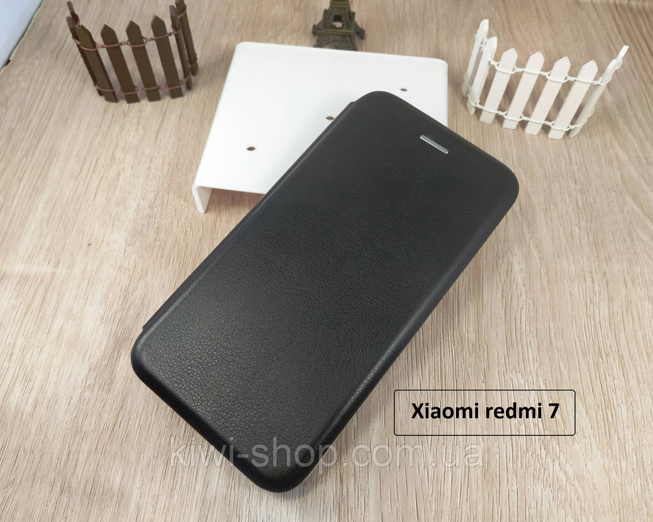 Чорна магнітна чохол-книжка для Xiaomi redmi 7 з візитницею, фото 1