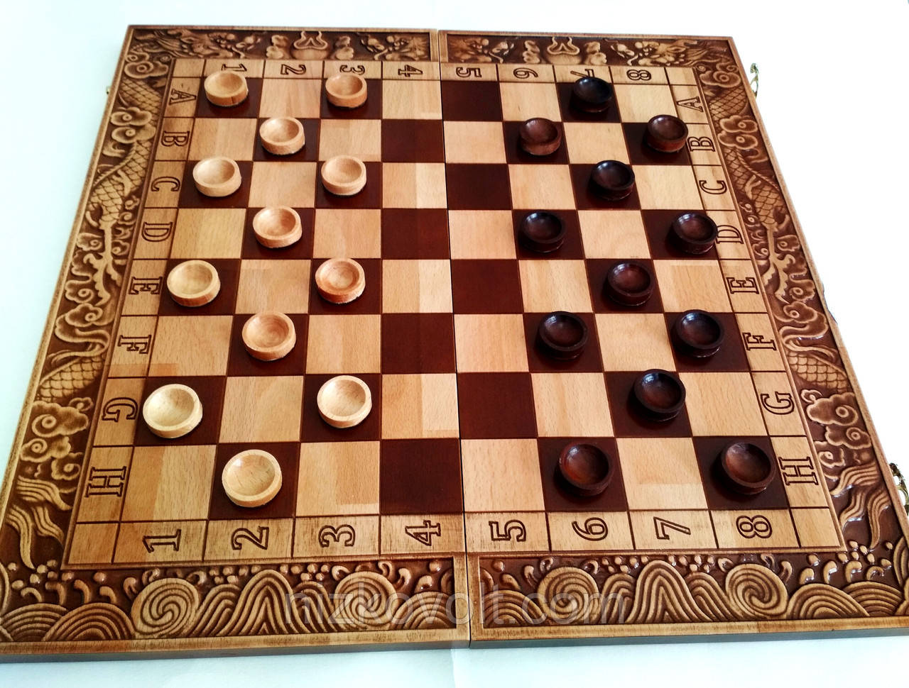 Різьблені нарди-шашки 2 в 1 "Дракон" 490х245х36 мм