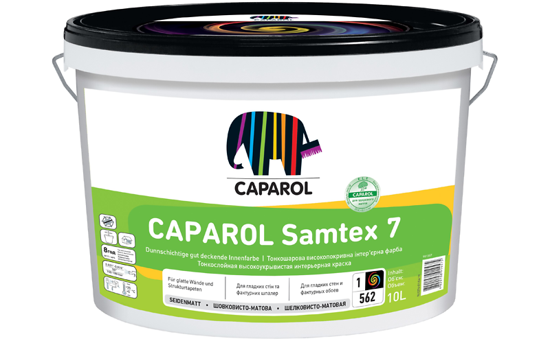 Фарба латексна CAPAROL SAMTEX 7 E. L. F. інтер'єрна, B1-біла, 10 л