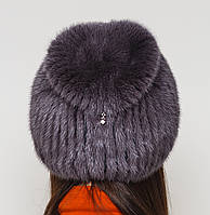 Женская меховая шапка на вязаной основе из норки, Модель "Бини", цвет "Тёмный-фиолет"