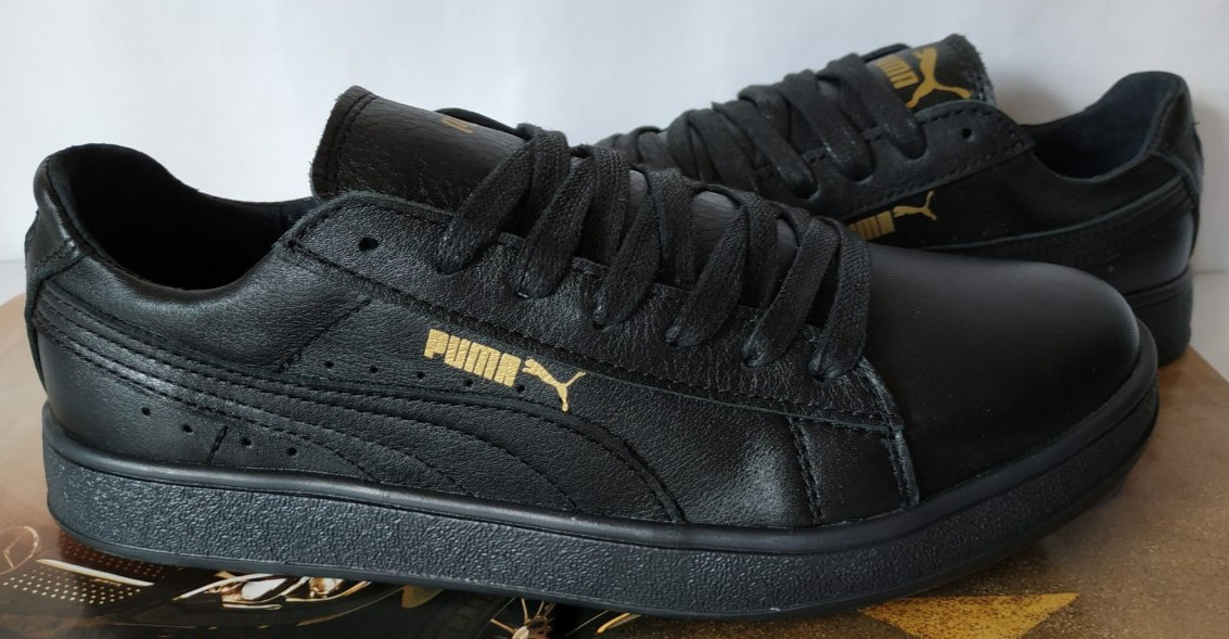 Puma classic ! Стильні кросівки, кеди жіночі з чорної натуральної шкіри в стилі пума ! 40 р