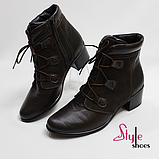 Стильні жіночі демісезонні черевики з натуральної шкіри коричневого кольору на підборі, фото 5