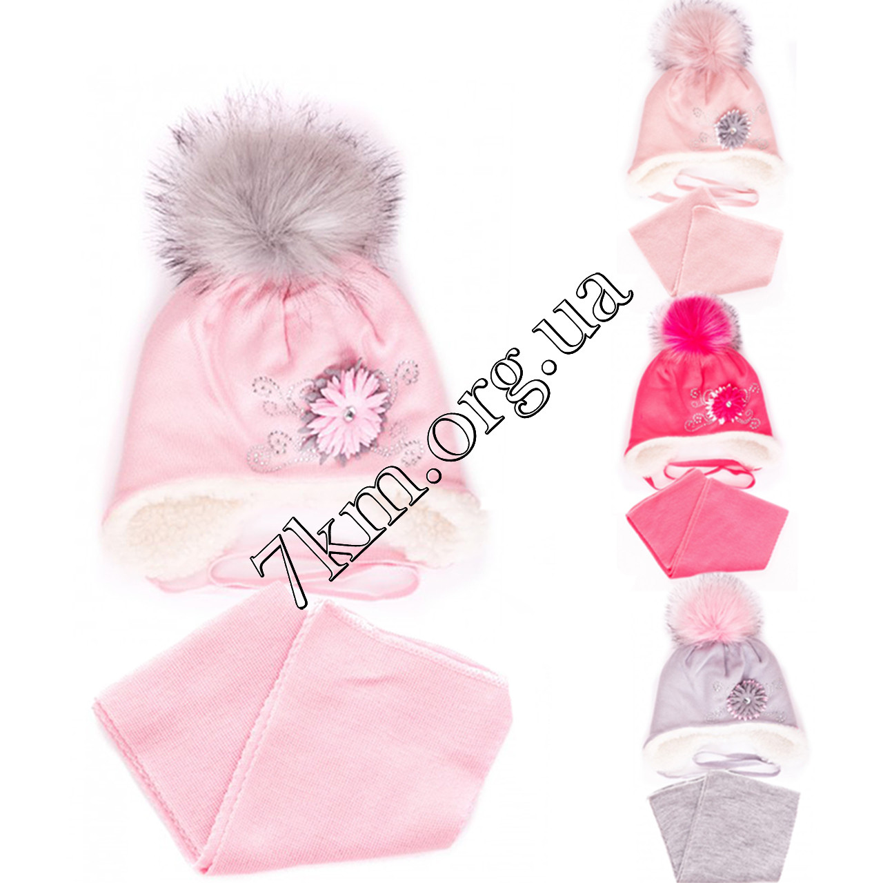 Комплект шапка на зав'язках +шарф дитячий для дівчаток 44-48 р. р. Україна Оптом 1042, фото 1